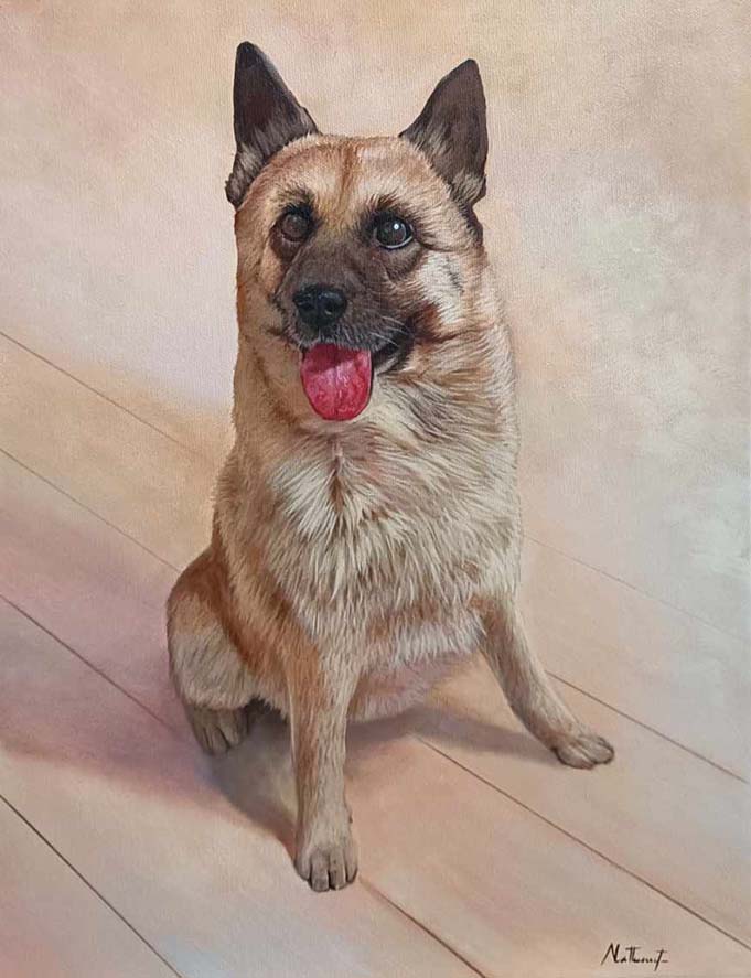 Oljemålning av en hund