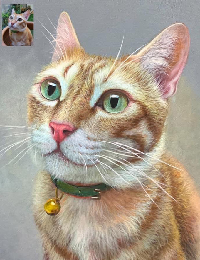Porträttmålning av en katt