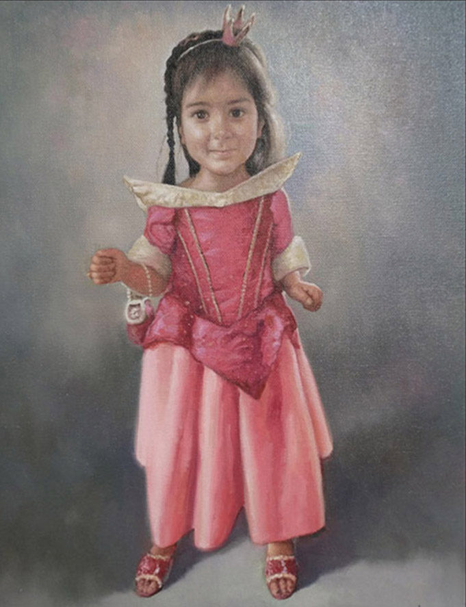 Målning av en flicka i klänning
